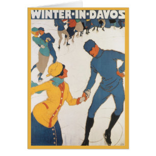 Vintage resor, Art Deco, Winter Davos Schweiz Hälsningskort