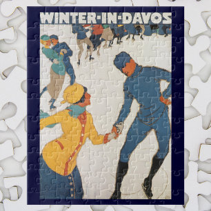 Vintage resor, Art Deco, Winter Davos Schweiz Pussel