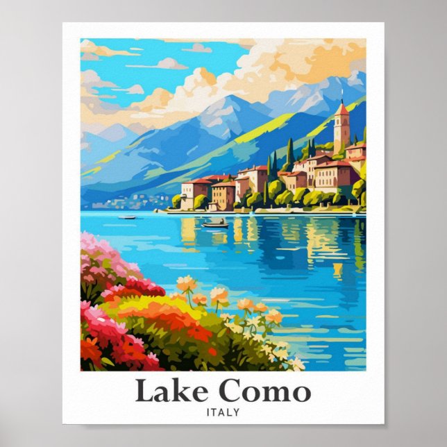 vintage resor art sjö como italien poster (Framsidan)