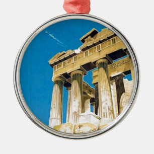 Vintage resor Aten Grekland Parthenon Temple Julgransprydnad Metall