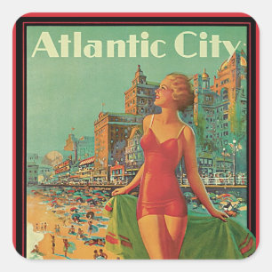 Vintage resor, Atlantic City Resort Beach Blonde Fyrkantigt Klistermärke