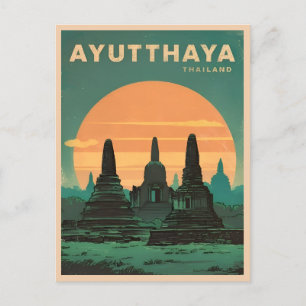 Vintage resor Ayutthaya Thailand Retro Scenia Vykort