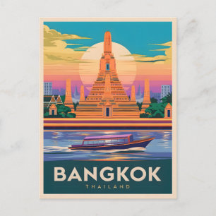 Vintage resor Bangkok Thailand Sunset Temple Vykort