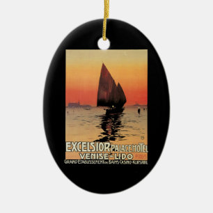 Vintage Resor, Båtar vid Excelsior Palace Venice Julgransprydnad Keramik
