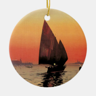 Vintage Resor, Båtar vid Excelsior Palace Venice Julgransprydnad Keramik