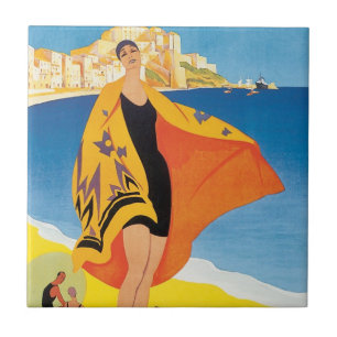 Vintage resor, Beach Vacation at Calvi, Korsika Kakelplatta