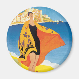 Vintage resor, Beach Vacation at Calvi, Korsika Magnet