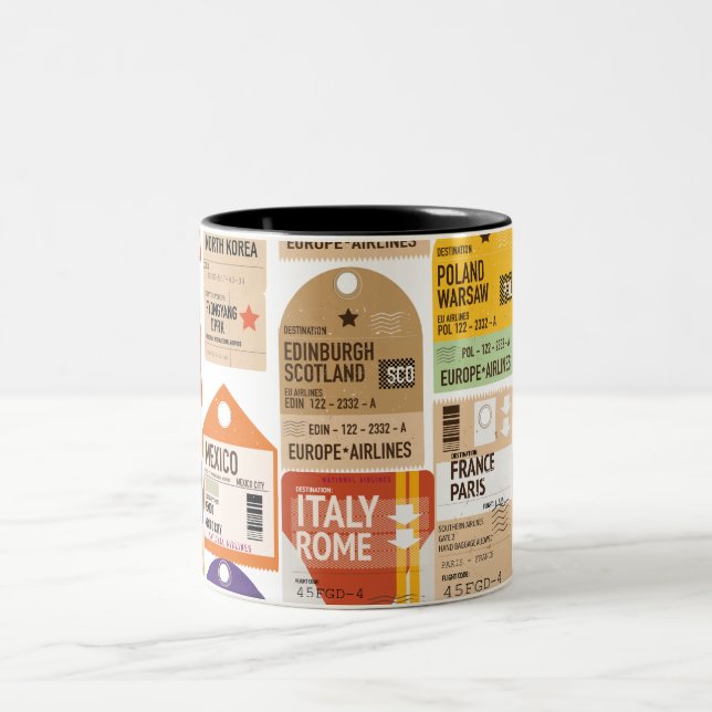 Vintage resor biljett mönster. Två-Tonad mugg (Center)