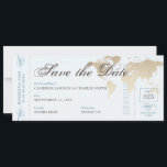 Vintage resor Blue Tan World Map Boarding Pass SA Spara Datumet<br><div class="desc">Bröllop spara datum Boarding Pass Flygplan Biljett-mall för ett destinationsbröllop med ett antikt karta eller vintage-globe-estetiskt i blått och brunt med äkta tittar typsnitt och fullständigt redigerbart typsnitt, text och färger för att hjälpa dig att skapa ditt resetema flygplan biljett bröllop-datummeddelande med ditt exakta bröllop utomlands-färg-program. Retro Boarding Pass Biljett...</div>
