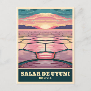 Vintage resor Bolivia Uyuni Salt Flat Sunset Vykort
