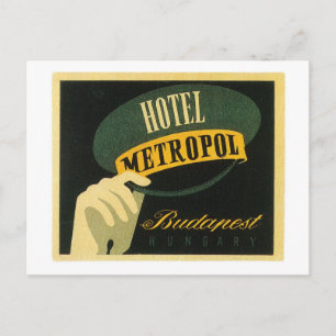 Vintage resor Budapest Hungary Hotel Label Art Vykort