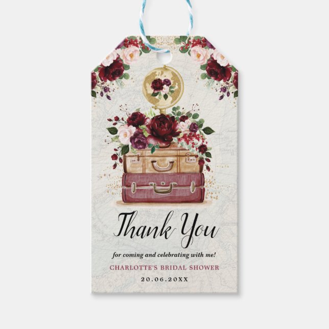 Vintage resor Burgundy  Flower Möhippa Presentetikett (Framsidan)