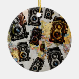 Vintage resor Camera Mönster Julgransprydnad Keramik