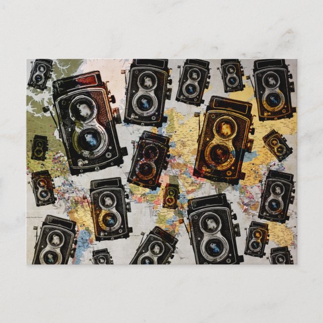 Vintage resor Camera Mönster Vykort (Framsida)