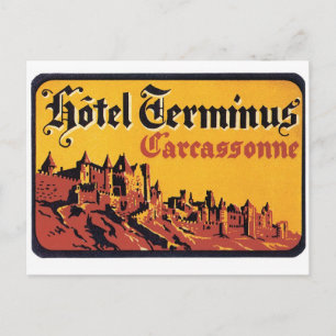 Vintage resor Carcassonne Frankrike Hotel Label Ar Vykort
