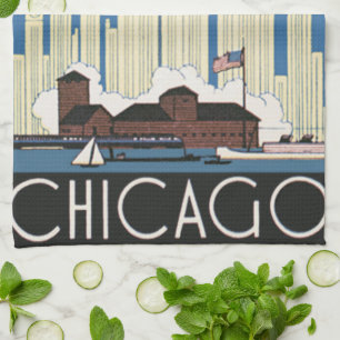 Vintage resor Chicago har allt City Skyline Kökshandduk