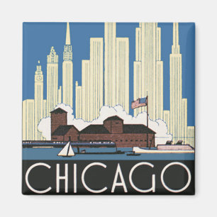 Vintage resor Chicago har allt City Skyline Magnet