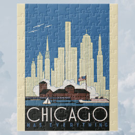 Vintage resor Chicago har allt City Skyline Pussel