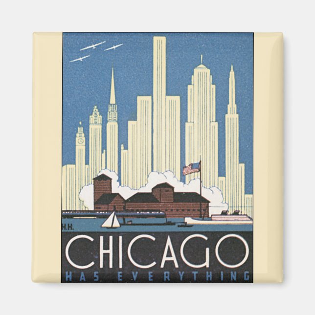 Vintage resor Chicago Illinois Skyscraper Skyline Magnet (Framsidan)