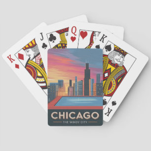 Vintage resor Chicago Sunset Skyline Cityscape Casinokort