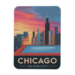 Vintage resor Chicago Sunset Skyline Cityscape Magnet