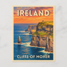 Vintage Resor Cliffs of Moher Irland Panorama