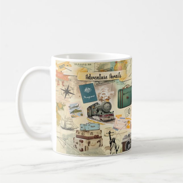 Vintage resor Collage Kaffemugg (Vänster)