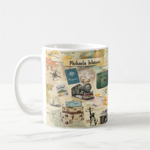 Vintage resor Collage Namn & Quote Kaffemugg