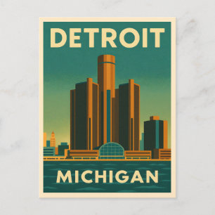 Vintage resor Detroit Michigan Cityscape Retro Vykort