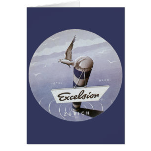 Vintage resor Excelsior Hotel Zurich Schweiz Hälsningskort