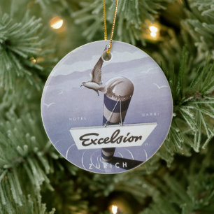 Vintage Resor Excelsior Hotel Zurich Schweiz Julgransprydnad Keramik