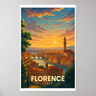 Vintage-resor Florens Italien Affisch - Solnedgång