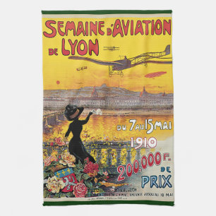 Vintage resor, flygfartyg, Lyon, Frankrike Kökshandduk