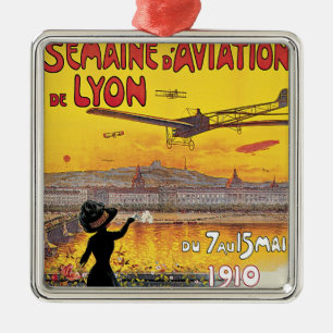 Vintage resor, flygplan, Lyon, Frankrike Julgransprydnad Metall