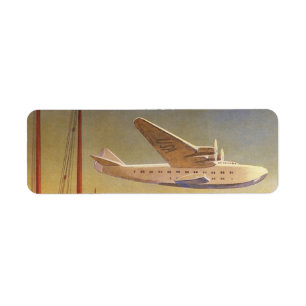 Vintage resor, Flygplan over Junks i Hongkong Returadress Etikett