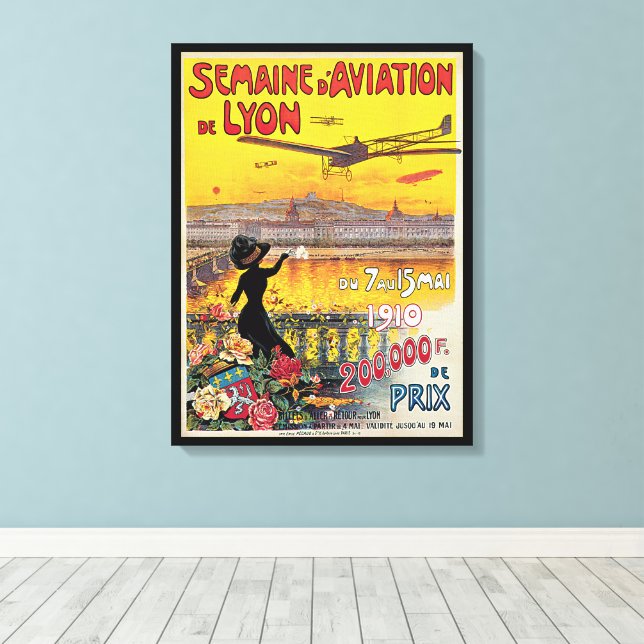 Vintage resor, flygtrafik flygplan, Lyon, Frankrik Canvastryck (Insitu (trägolv))