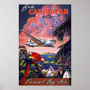 Vintage resor flykt till Karibien efter Luft Poster
