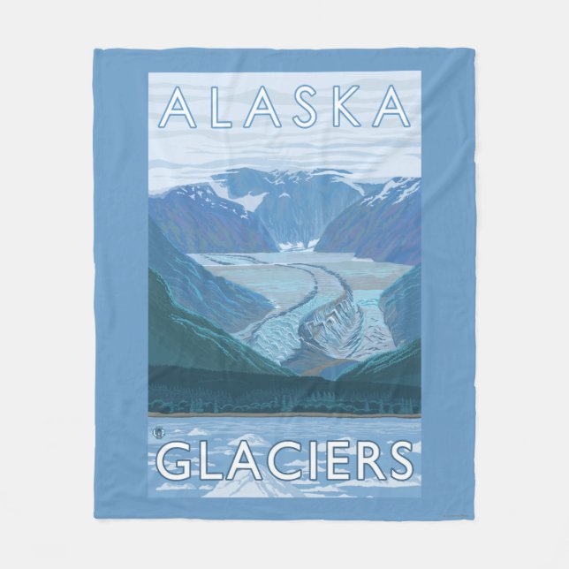 Vintage resor för AlaskaLarge glaciärplats Fleecefilt (Framsidan)