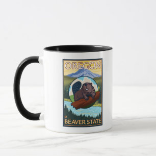 Vintage resor för bäver- och monteringshuvaplats mugg
