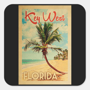 Vintage resor för Key West Florida palmträdstrand Fyrkantigt Klistermärke