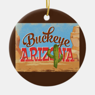 Vintage resor för öken för BuckeyeArizona teckn Julgransprydnad Keramik