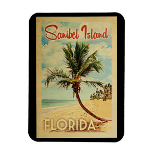 Vintage resor för Sanibel öpalmträd Magnet