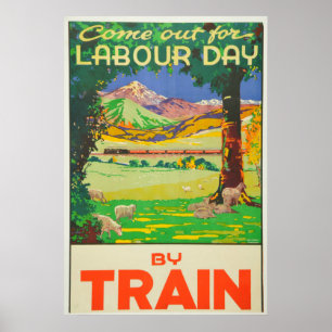 Vintage resor förbi nyazeeländsk helgdag för tåg poster