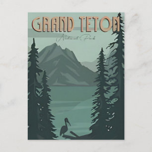 Vintage resor Grand Teton nationalpark Wyoming Vykort