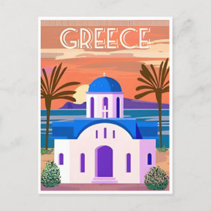 Vintage resor Grekland Santorini Aten Crete retro Vykort