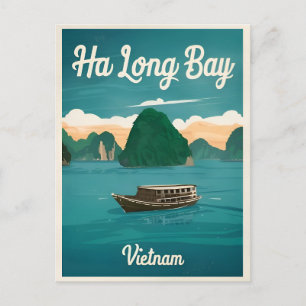 Vintage resor Ha Long Bay Vietnam Retro Graphic Vykort
