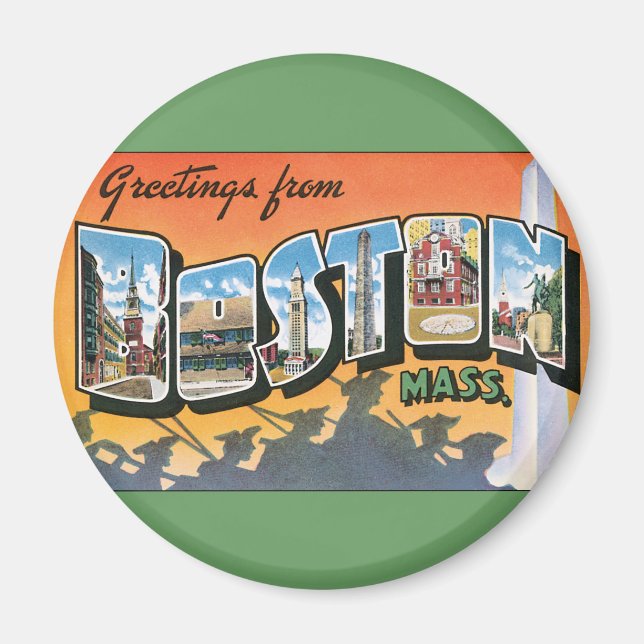Vintage resor Hälsning från Boston Massachusetts Magnet (Framsidan)