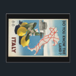 Vintage resor Italien Karta med citroner Vykort<br><div class="desc">Vykort med karta i Italien med citroner av gult. Anpassade. Detta är en gammal poster med liten skada.</div>