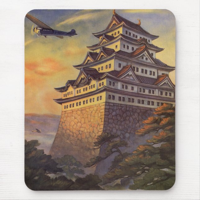 Vintage resor Japan, japanskt Pagoda-flygplan Musmatta (Framsidan)