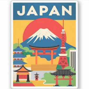 Vintage resor Japan Mount Fuji Sunset Retro Klistermärken